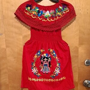 Hand Crafted Red Casual Dress with Intricate Embroidery